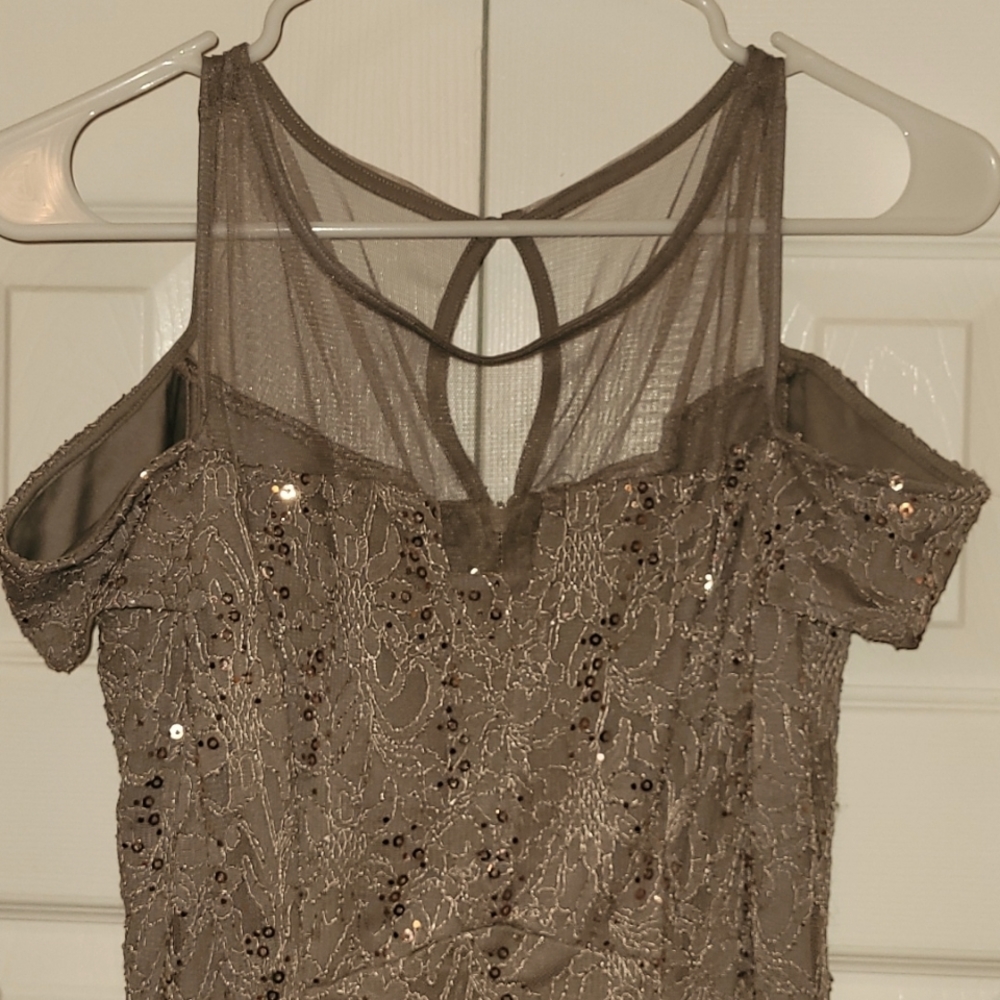 Formal Mermaid Floor-length Mocha Sequin Lace Gown - Picture 4 of 7